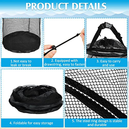 4 Pcs Boat Trash Bags Large Hoop Mesh Trash Can Portable Reusable Trash Pontoon Boat Accessories for Men Mesh Storage Bag for Fishing Kayak Camping Boating Marine Outdoor Storage ATV RV, Black