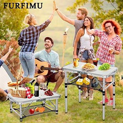 Small Folding Table with Storage Net, 24" x 16" Portable Foldable Camping Table with 3 Adjustable Height, White Metal Table for Beach, Patio, BBQ - size: S[24"*16"*24"]