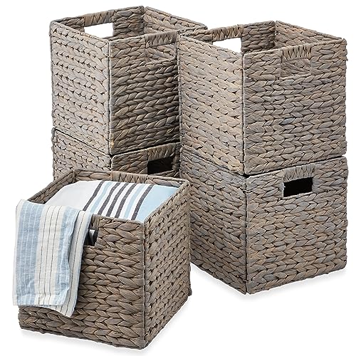 Best Choice Products 12x12in Pack of 5 Cube Storage Baskets, Water Hyacinth Multipurpose Collapsible Organizers, Handwoven Laundry Totes for Laundry, Living Room, Kids Room & Nursery - Gray - color: Gray, size: 12x12in