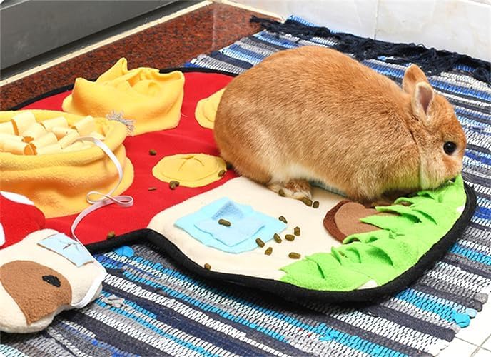 Ferret Cats Snuffle Mat Fleece Foraging Mats Interactive Feeding Toy Small Animal Rabbit Guinea Pig Rat Hamster Anti Slip Treat Dispenser Slow Feeder (Mushroom) - color: Mushroom