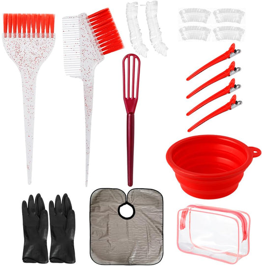 Hair Dye Color Brush and Bowl Set, Color Bowl Brushes Tool Mixing Bowl Kit Tint Comb for Hair Tint Dying Coloring Applicator (Gray&Red) - color: Gray&Red