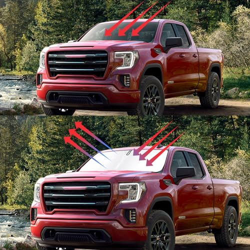 Windshield Sun Shade for GMC Sierra 1500 2500 3500 Accessories 2019 2020 2021 2022 2023 2024, Foldable Window Sunshade Sun Visor Protector, Front Windshield Sunshade Sun Shield - size: Silver & Black-Fit 2019-2024 GMC Sierra
