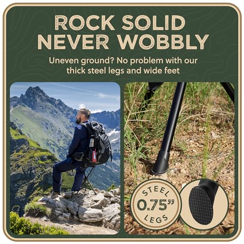 Foldable Tripod Stool - Ultra Portable Seat for Tall People, 20” High - Hunting Chair & Hidden Zippered Pocket - 2 lb Camping Stool, 3 Legged Strong Steel Stool Holds up to 200 lb (Black) - color: Regular Black