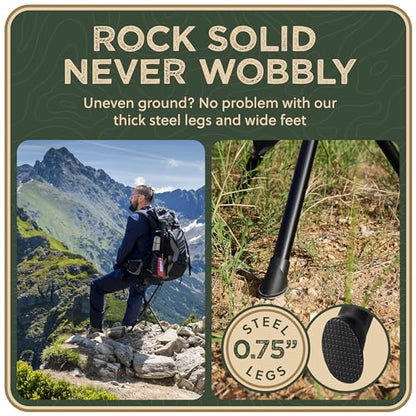 Foldable Tripod Stool - Ultra Portable Seat for Tall People, 20” High - Hunting Chair & Hidden Zippered Pocket - 2 lb Camping Stool, 3 Legged Strong Steel Stool Holds up to 200 lb (Black) - color: Regular Black