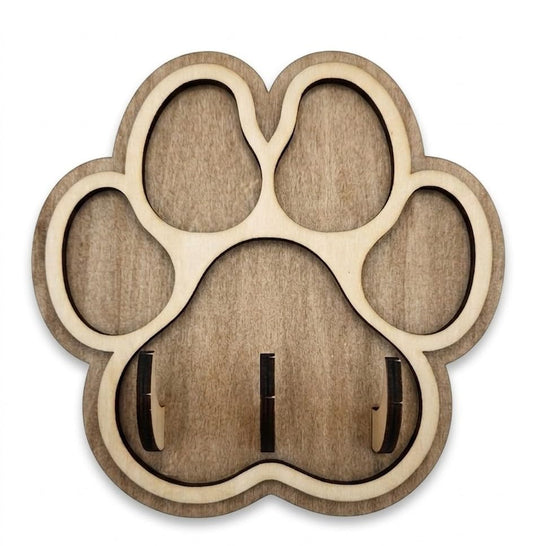 Paw Print Dog Leash Holder for Wall, Handmade Wood Key Rack with 3 Hooks, Pet Entryway Organizer, Gift for Dog Lovers, Key Holder, Key Rack
