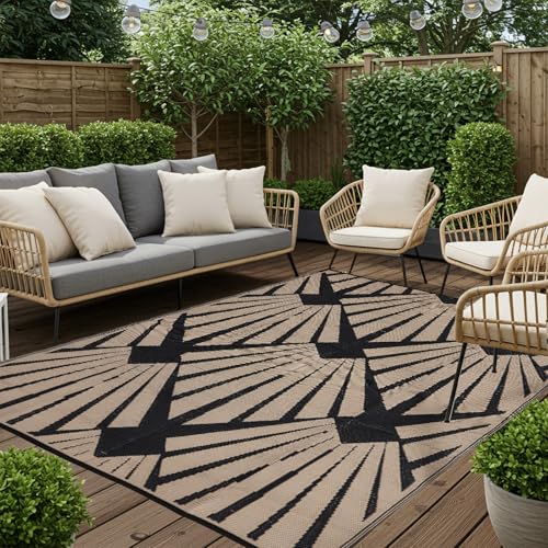 Reversible Outdoor Plastic Straw Rug 5x8 Ft, Waterproof Foldable Camping Mat with Uv Protection, Quick-Dry Plastic Straw Patio Carpet for Deck Rv Porch Backyard Black & Brown