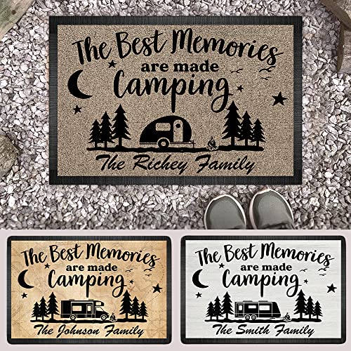 Personalized Campsite Doormat - The Best Memories are Made Camping - Custom Family Name Camping Door Mat,RV Accessories Inside Outside,Funny Campsite Rugs Decorations Travel Trailers Style 14 16x24'' - color: Style 14