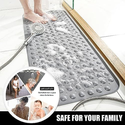 Bathtub and Shower Mats, Extra Long Non-Slip Bath Mat 39 x 16 Inch, Machine Washable Bath Tub Mat with Suction Cups & Drain Holes for Bathroom, Green - color: Green, size: 40" x 16" (Rectangular)