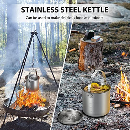 Lixada 5PCS Camping Cookware Set Stainless Steel 1.2L Camping Pot with 2 Cups & 2 Bowls, Lightweight Portable Backpacking Pot with Foldable Handles & Lid for Outdoor Cooking Hiking Picnic