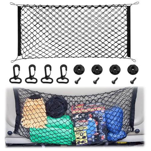 Cargo Net, Premium Dual-Layer Nylon Cargo Net for SUV, Automotive Exterior Accessories, Adjustable Elastic Trunk Net with Hook, Car Accessories for SUV, Truck, Pickup (35.4x15.7 Inch) - size: 35.4x15.7 Inch