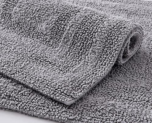 Eddie Bauer - Bathroom Rug, 100% Soft Plush Tufted Cotton Bath Rug, Highly Absorbent, Quick-Dry, and Skid-Resistant Backing (Logan Chrome Grey, 2 Piece) - color: Chrome Grey, style: 2 Piece