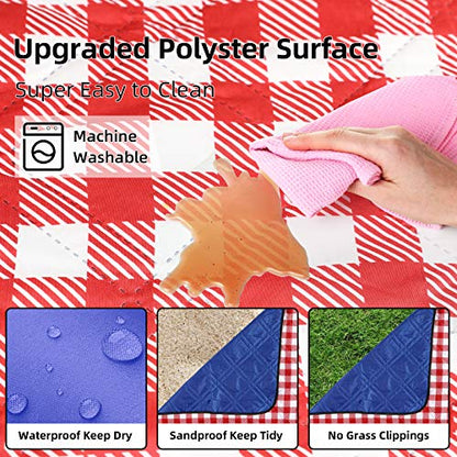 ZAZE Picnic Blanket Extra Large Waterproof, 80''x80''Checkered Picnic Blankets Beach, Outdoor, Camping on Grass Accessories Couple Ideas Wedding Registry Gifts (Red and White) - color: Red and White