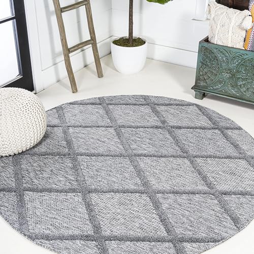 JONATHAN Y Diamond Trellis Indoor Outdoor Round Area Rug 5 Ft Dark Gray, Salines for Backyard, Patio, Porch, Easy-Cleaning, High Traffic, Pet-Friendly, Non-Shedding (IBZ101A-5R) - color: Dark Gray, size: 5'3" (Round)