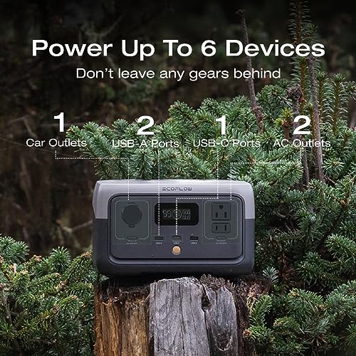 EF ECOFLOW Portable Power Station RIVER 2 with 60W Solar Panel, 256Wh LiFePO4 Battery/ 1 Hour Fast Charging, Up to 600W Output, Solar Generator for Outdoor Camping/RVs/Home Use - style: RIVER 2+60W Solar Panel