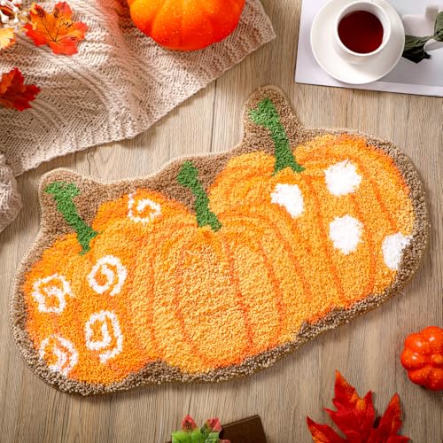Drydiet Thanksgiving Day Pumpkin Bathroom Rug 20 Inches Fall Door Mat Gift Bath Mat for Kids Shower Decoration Non Slip Washable Bath Rug for Bathroom Shower - style: Pumpkin