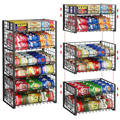 3-Pack Stackable Can Rack Organizer for Pantry, Adjustable Can Holder for Various Ounce of Cans up to 90, Rolling Can Dispenser for Canned Food Soup Goods Storage in Kitchen Cabniet, 2 Tier, Black - style: 2-Tier 3-Pack