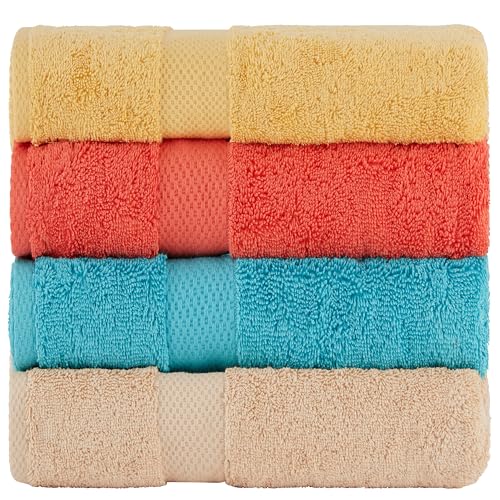 BolBom Towels 4 Pack Medium Bath Towel Set, 27“X54” Inches, 500 GSM 100% Ring Spun Cotton, Lightweight and Highly Absorbent Quick Drying Premium Towels for Hotel, Spa,Bath and Bathroom - color: Turquoise, Brick, Camel, Gold