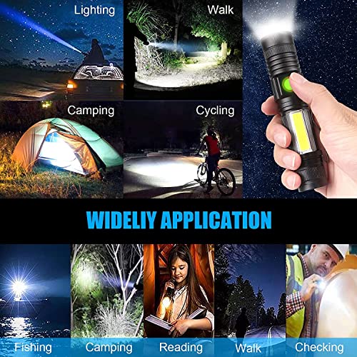 Hoxida USB Rechargeable Flashlight, Magnetic LED Flashlight, Super Bright LED Tactical Flashlight with Cob Worklight,Waterproof,Zoomable Small LED Flashlight for Camping, Flashlight with Holsters - color: 2pack flashlight with holster