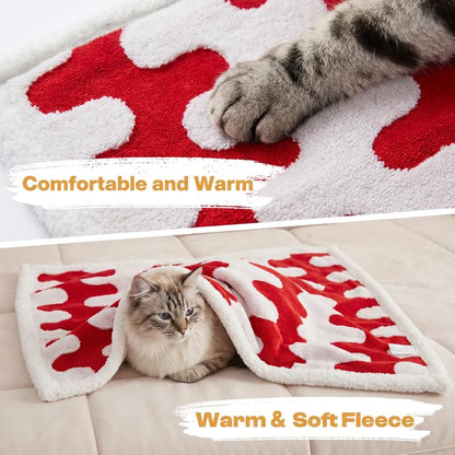 Waterproof Pet Blanket,Dog Bed Covers Small Throw for Puppy Cats Stylish Jacquard Pets Couch Sofa Furniture Protection Washable Reversible Covers (Red Wave,XS) - color: Red Wave, size: XS-50*70cm(20*28in)
