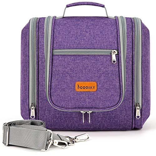 Hanging Travel Toiletry Bag for Women and Men, 6 Organizer Compartments, Extra Large Toiletries Bag, Bathroom Cosmetic Bag, Water-resistant Makeup Bag, Holds Full-Size Shampoo, Purple - color: Purple, size: Large