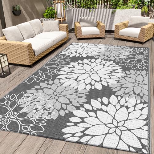 LuxStep Outdoor Rug Waterproof Outdoor Plastic Straw Rug Reversible Patio Rug Mat Outdoor Decor Large Area Mats for RV, Picnic, Backyard, Deck, Balcony, Porch, Beach, Camping, 4'x 6',Grey - color: Grey, size: 4' x 6' (Rectangular)