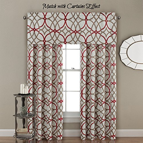 H.VERSAILTEX Blackout Curtain Valances for Kitchen/Bathroom - Thermal Insulated Window Valances for Living Room/Bedroom Rod Pocket Short Curtain 1 Panel, 52x18 inch, Geo in Taupe and Red - color: Geo in Taupe and Red
