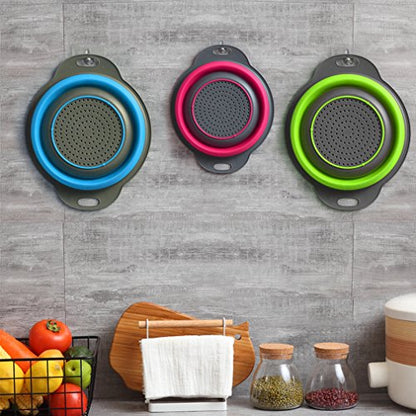Qimh Collapsible Colander Set of 3 Round Silicone Kitchen Strainer Set - 2 pcs 4 Quart and 1 pcs 2 Quart- Perfect for Draining Pasta, Vegetable and fruit (green,blue, purple) - color: green,blue, purple
