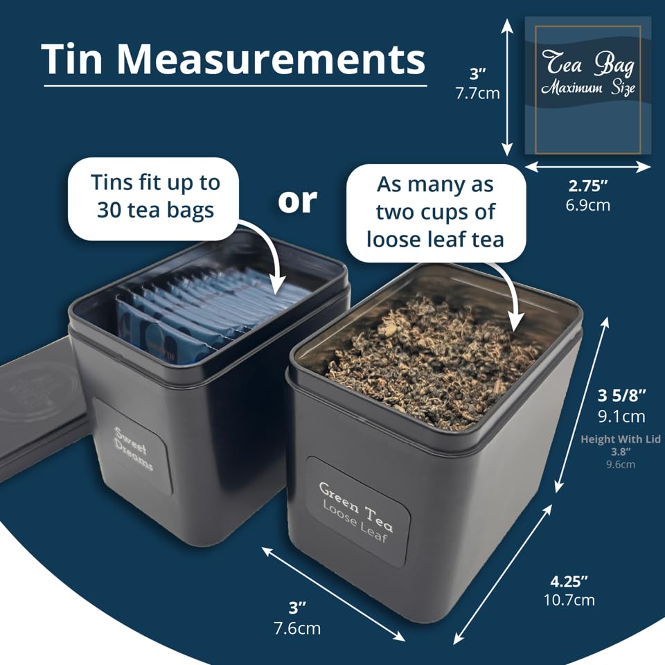 AllSpice Tea Organizer Rack with 9 Tins & 160 Magnetic Labels – Perfect for Bagged & Loose Leaf Tea Organization - Cherry - color: Cherry Stain