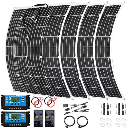 1600 Watt Solar Panel Kit, 4×400 Watt Flexible Solar Power Panel Photovoltaic Module with 40A Solar Charge Controller & Inverter Monocrystalline Solar Panel for Camping Off Grid Battery Charging Boat - color: B 1600 Watt Kit