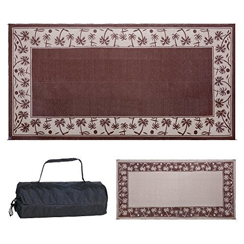 Stylish Camping 209187 9-feet by 18-feet Reversible Mat, Plastic Straw Rug, Large Floor Mat for Outdoors, RV, Patio, Backyard, Picnic, Beach, Camping - Palm Tree Mat (Brown/Beige), 9'x18' - color: Brown/Beige, size: 9' x 18' (Rectangular)