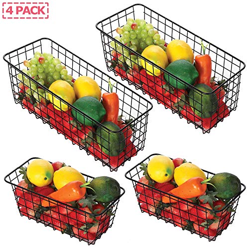 4 Pack Wire Storage Baskets Household Metal Wall-Mounted Containers Organizer Bins for Kitchen Bathroom Freezer Pantry Closet Laundry Room Cabinets Garage Shelf, 2 Large 2 Medium
