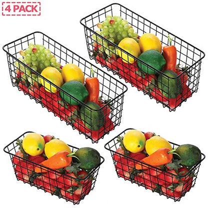 4 Pack Wire Storage Baskets Household Metal Wall-Mounted Containers Organizer Bins for Kitchen Bathroom Freezer Pantry Closet Laundry Room Cabinets Garage Shelf, 2 Large 2 Medium