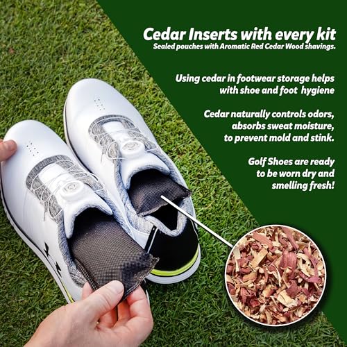 Clean Kit for Golf Shoes and Accessories - 6-item Kit: No Rinse Foaming Cleaner, Brush, Cloth, Cedar Inserts - color: Augusta Blossom