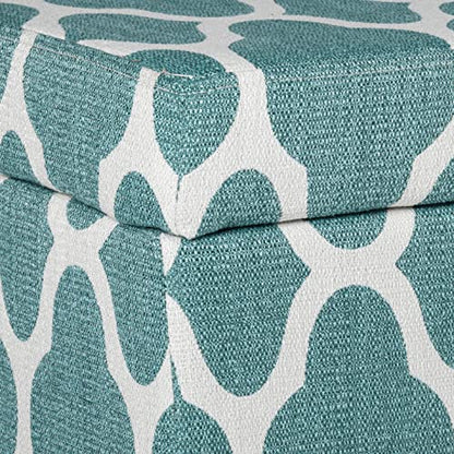 HomePop 36" Storage Ottoman Bench with Hinged Lid - Teal Blue Geometric - color: Teal Blue Geometric