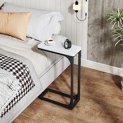 QEEIG Narrow C Shaped Side Table Set of 2 Living Room Sets Slim Couch Tray Tables Skinny Thin Small Modern 7 inch Width, White and Black (017-18WB) - color: D. White & Black, size: 7.1" Width