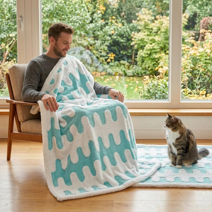 Waterproof Pet Blanket,Dog Bed Covers Couch Sofa Stylish Jacquard Pets Throw Blankets for Puppy Cats Washable Reversible Furniture Protection Covers (Blue Wave,S) - color: Blue Wave, size: S-71*100cm(28*40in)
