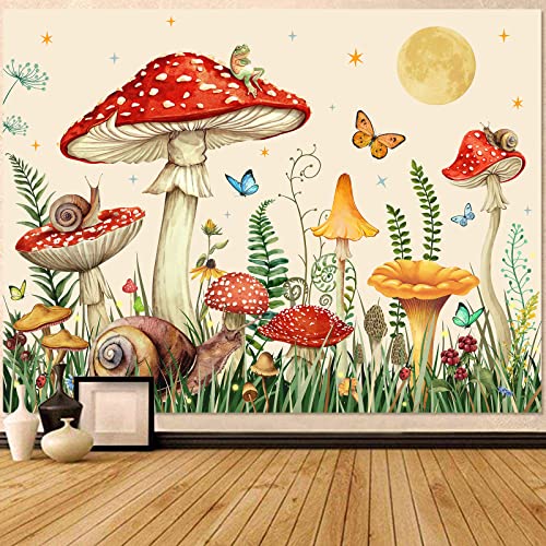 Zussun Red Mushroom Tapestry Moon Star Tapestries for Bedroom Aesthetic Beige Starry Night Green Plant Tapastrys Wall Hanging Butterfly Snail Frog Wall Tapestry for Living Room Dorm (Beige, 80" x 60") - color: Beige, size: 80"L x 60"W