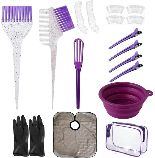 Hair Dye Color Brush and Bowl Set, Color Bowl Brushes Tool Mixing Bowl Kit Tint Comb for Hair Tint Dying Coloring Applicator (Gray&Purple) - color: Gray&Purple