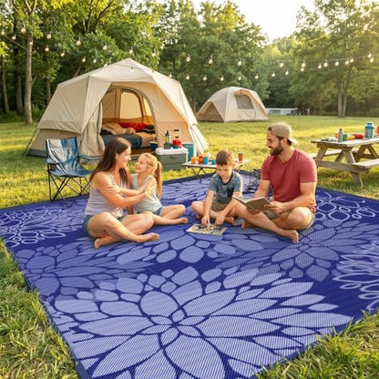 Mattitude Outdoor Rug 5' x 8' Waterproof, Reversible Portable Plastic Straw Area Rugs, Patio Carpet for RV Camping, Porch, Deck, Backyard, Camper, Pool, Picnic, Blue & White - size: 5' x 8' (Rectangular)