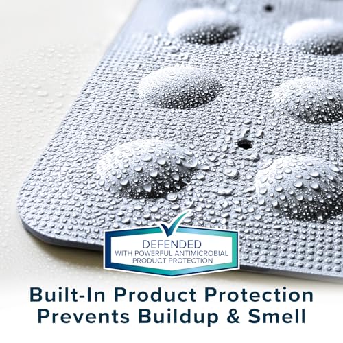 SlipX Solutions Square Natural Rubber Shower Stall Mat, 21” x 21”, Mildew Resistant, Non Slip Safety, Antimicrobial Product Protection, 140 Power Grip Suction Cups, Center Drain Hole, Gray - color: Gray