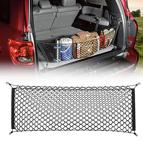 MICTUNING 2-Layer Heavy Duty SUV Truck Cargo Net, 44 x 15 Inch Universal Bed Net with Hooks, Adjustable Highly Elastic Storage Organizer Mesh Net Compatible for Pickup Truck SUV - size: 44 x 15 inches