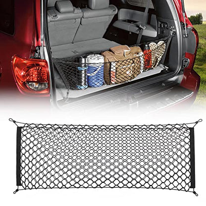 MICTUNING 2-Layer Heavy Duty SUV Truck Cargo Net, 44 x 15 Inch Universal Bed Net with Hooks, Adjustable Highly Elastic Storage Organizer Mesh Net Compatible for Pickup Truck SUV - size: 44 x 15 inches