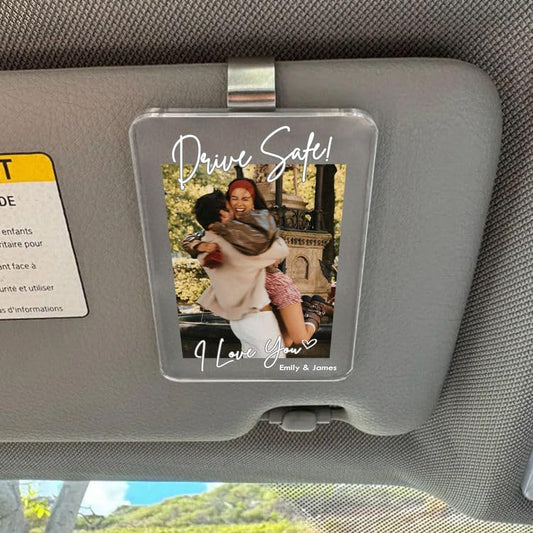 Gossby Car Visor Clip Custom Photo Couple - Drive Safe I Love You Gift | Drive Safe I Love You Visor Clip, Custom Photo Car Visor Frame, Personalized Couple Car Accessory Gift For Boyfriend - color: Drive Safe I Love You Ver 5