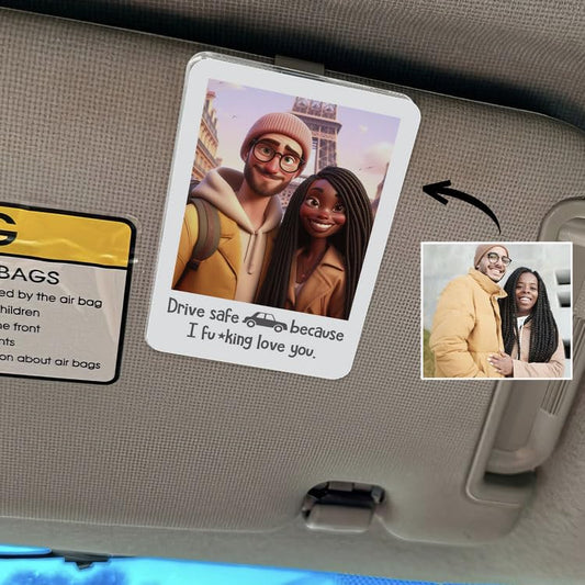 Gossby Custom Couple Visor Clip Photo Car Gift Drive Safe Love Polaroid | Personalized Couple Car Visor Photo, Custom Polaroid Car Clip Gift - color: Drive Safe because I Love You