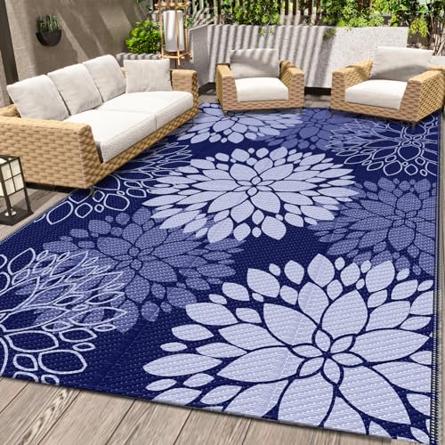 LuxStep Outdoor Rug Waterproof Outdoor Plastic Straw Rug Reversible Patio Rug Mat Outdoor Decor Large Area Mats for RV, Picnic, Backyard, Deck, Balcony, Porch, Beach, Camping, 5' x 8' Blue - color: Blue, size: 5' x 8' (Rectangular)