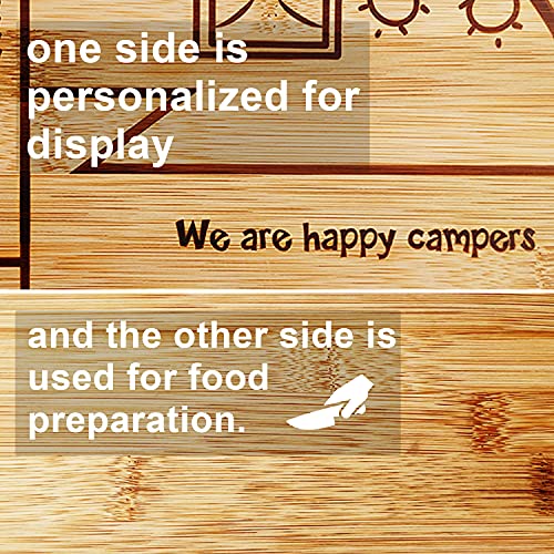 Happy Camper Bamboo Large Cutting Board, Rv Wooden Stove Top Cover Noodle Board,Meat Cutting Board for BBQ, Carving Board for Turkey,Large Charcuterie Board,RV Kitchen Decoration - style: big