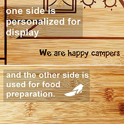 Happy Camper Bamboo Large Cutting Board, Rv Wooden Stove Top Cover Noodle Board,Meat Cutting Board for BBQ, Carving Board for Turkey,Large Charcuterie Board,RV Kitchen Decoration - style: big