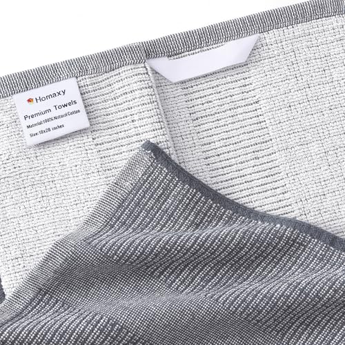 Homaxy Premium Kitchen Towels(18”x 28”, 6 Pack), Large Cotton Kitchen Hand Towels, Flat and Terry Dish Towels, 380 GSM Highly Absorbent Tea Towel Set with Hanging Loop, Grey - color: Grey, style: 6-pack