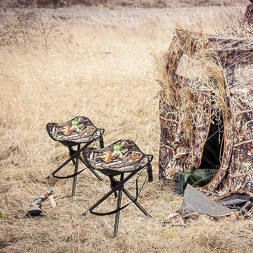 HAPPYGRILL 2-Pack Folding Hunting Stools, Lightweight Portable Chairs with Metal Frame & Carrying Strap, Outdoor Blind Chairs for Hunting Camping Fishing, Camouflage
