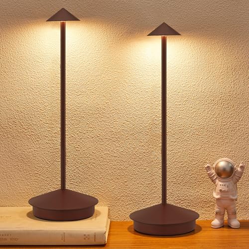Portable Led Cordless Lamp Table Light 2 Pack, Rechargeable 6000mAh Battery Outdoor Table Lamp for Dinning Restaurant Patio Bedroom Camping, IP54 Waterproof, Dimmable - color: Rust 2pcs